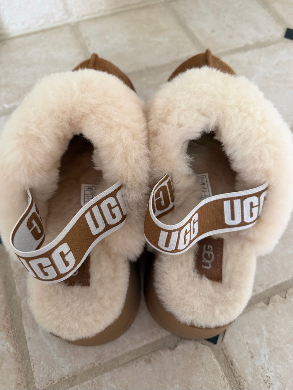 UGG Kids Chestnut Slip-On Shearling Mules with Branded Strap - Picture 2 of 2